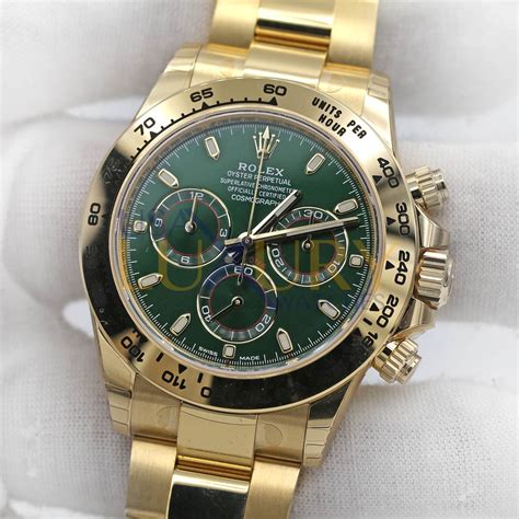 rolex daytona yellow gold green dial retail price|18k gold Rolex daytona cosmograph.